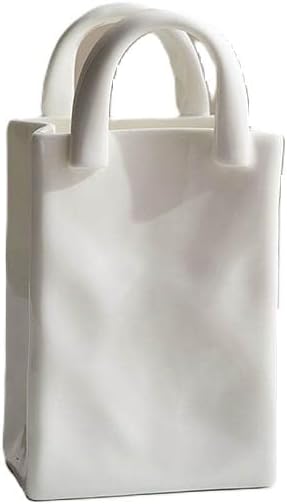 Decorative Ceramic Vase with Handle for Living Room, Dining Room, Bedroom, Kitchen or Bathroom, Tall/ Medium, White, CJJT130659701AZ