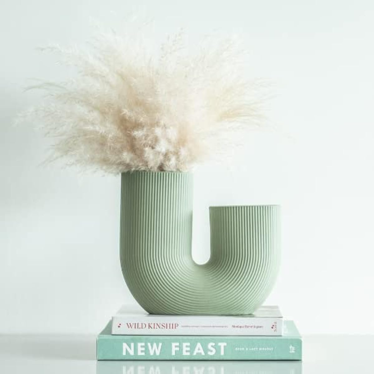 Green U Shaped Ceramic Vase for Flowers, Modern Home Decor, Gift, Entranceway, Dining Table and Bookshelf