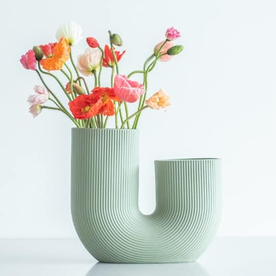 Green U Shaped Ceramic Vase for Flowers, Modern Home Decor, Gift, Entranceway, Dining Table and Bookshelf